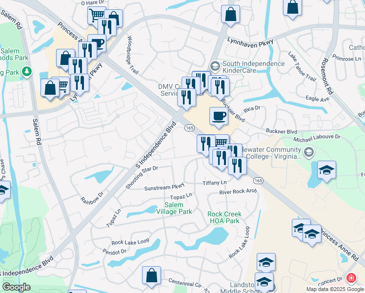 map of restaurants, bars, coffee shops, grocery stores, and more near 3900 Spence Crossing Way in Virginia Beach
