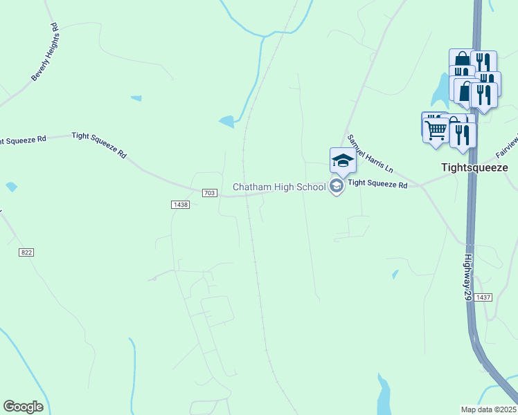 map of restaurants, bars, coffee shops, grocery stores, and more near 901 Tight Squeeze Road in Chatham
