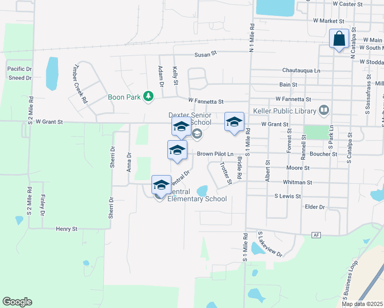 map of restaurants, bars, coffee shops, grocery stores, and more near 1107 Brown Pilot Lane in Dexter