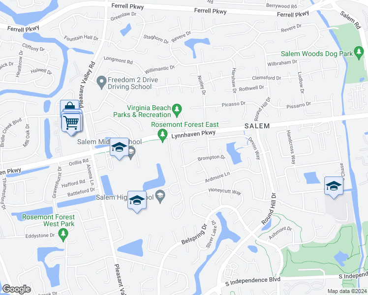 map of restaurants, bars, coffee shops, grocery stores, and more near 4752 Ardmore Lane in Virginia Beach
