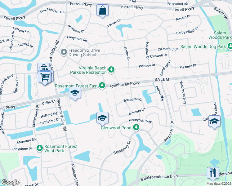 map of restaurants, bars, coffee shops, grocery stores, and more near 4752 Ardmore Lane in Virginia Beach