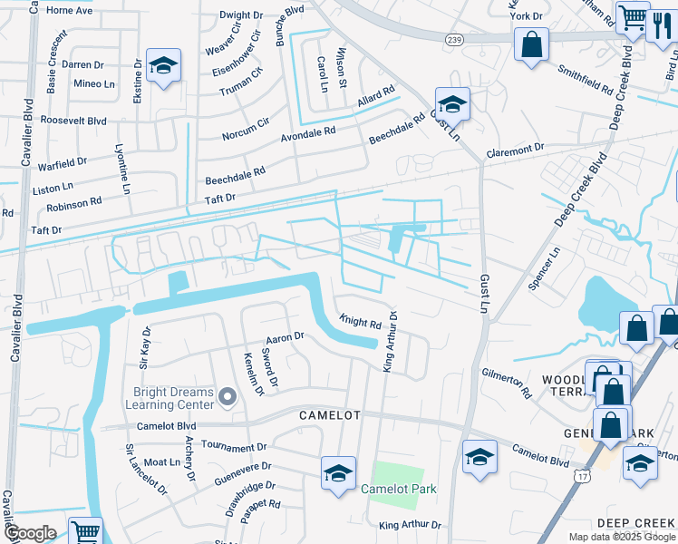 map of restaurants, bars, coffee shops, grocery stores, and more near 3300 Bus Center Drive in Chesapeake
