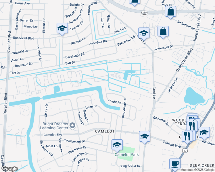 map of restaurants, bars, coffee shops, grocery stores, and more near 3300 Bus Center Drive in Chesapeake
