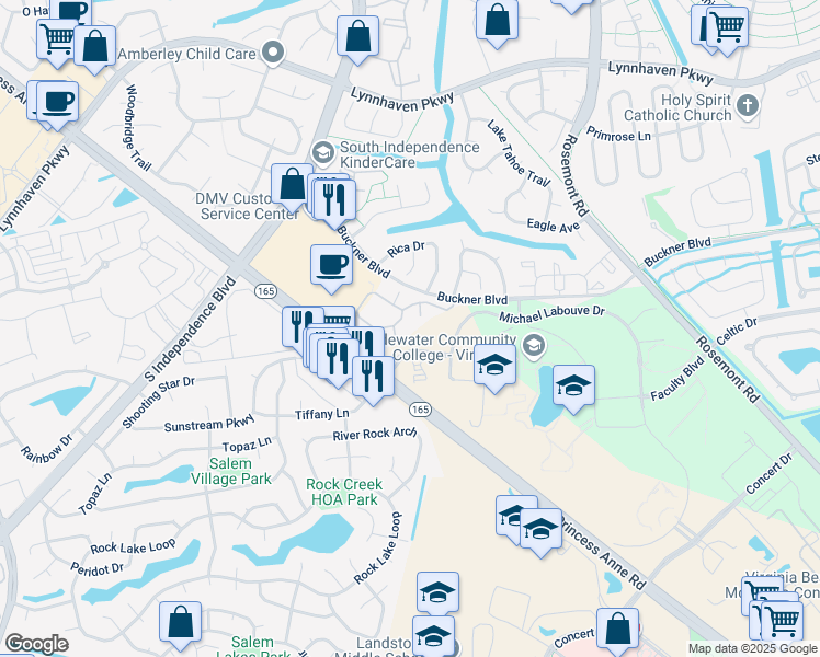map of restaurants, bars, coffee shops, grocery stores, and more near 3825 Lasalle Drive in Virginia Beach