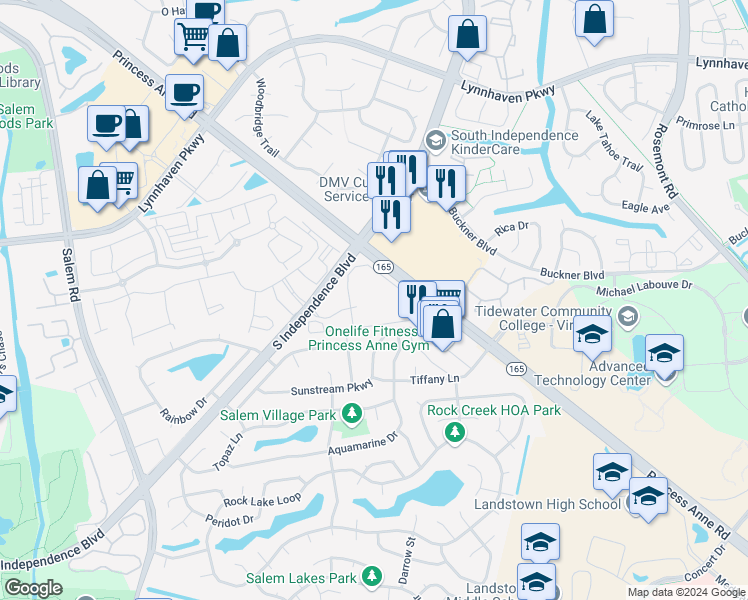 map of restaurants, bars, coffee shops, grocery stores, and more near 3900 Spence Gate Circle in Virginia Beach