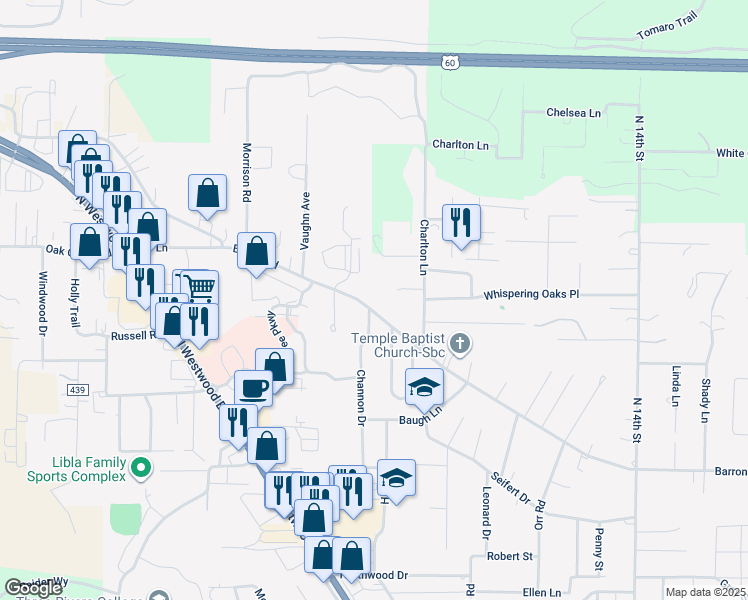 map of restaurants, bars, coffee shops, grocery stores, and more near 2001 Barron Road in Poplar Bluff