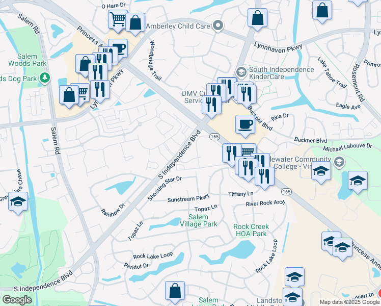 map of restaurants, bars, coffee shops, grocery stores, and more near 1604 Spence Gate Circle in Virginia Beach