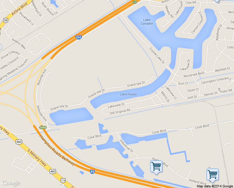 map of restaurants, bars, coffee shops, grocery stores, and more near 3943 Grand Isle Drive in Chesapeake