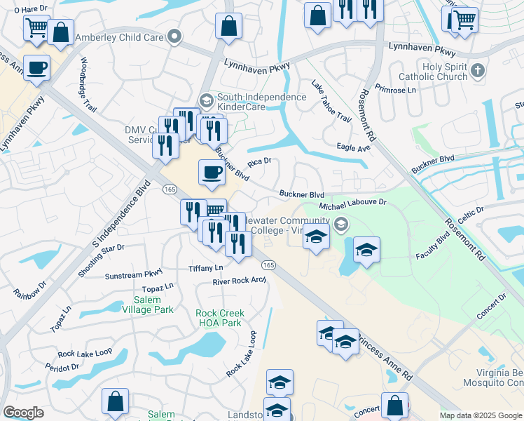 map of restaurants, bars, coffee shops, grocery stores, and more near 3825 Lasalle Drive in Virginia Beach