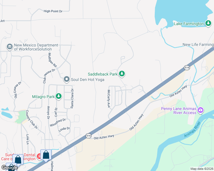map of restaurants, bars, coffee shops, grocery stores, and more near 6205 McCarty Avenue in Farmington