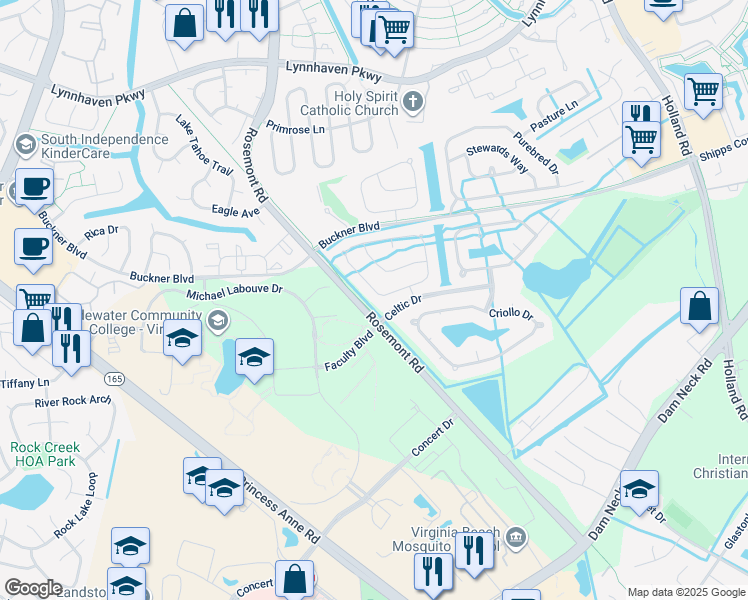 map of restaurants, bars, coffee shops, grocery stores, and more near 3545 Light Horse Loop in Virginia Beach