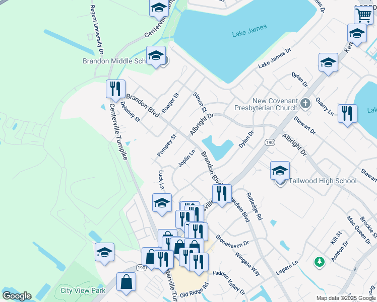 map of restaurants, bars, coffee shops, grocery stores, and more near 1715 Joplin Lane in Virginia Beach