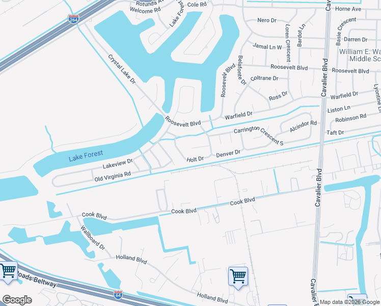 map of restaurants, bars, coffee shops, grocery stores, and more near 1426 Holt Drive in Portsmouth