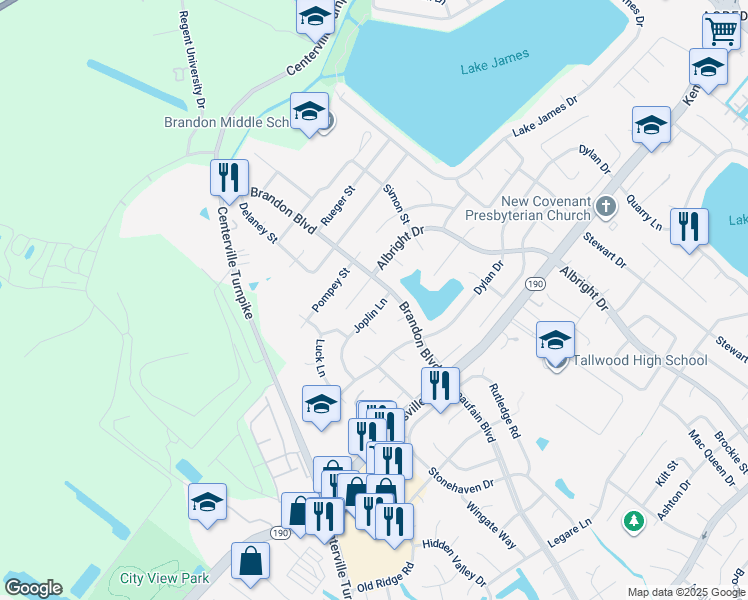 map of restaurants, bars, coffee shops, grocery stores, and more near 1715 Joplin Lane in Virginia Beach