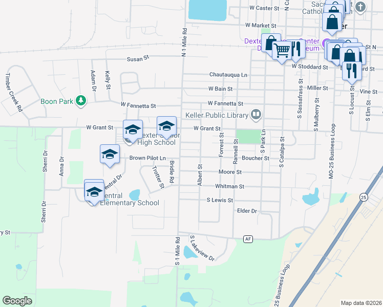map of restaurants, bars, coffee shops, grocery stores, and more near 806 Boucher Street in Dexter