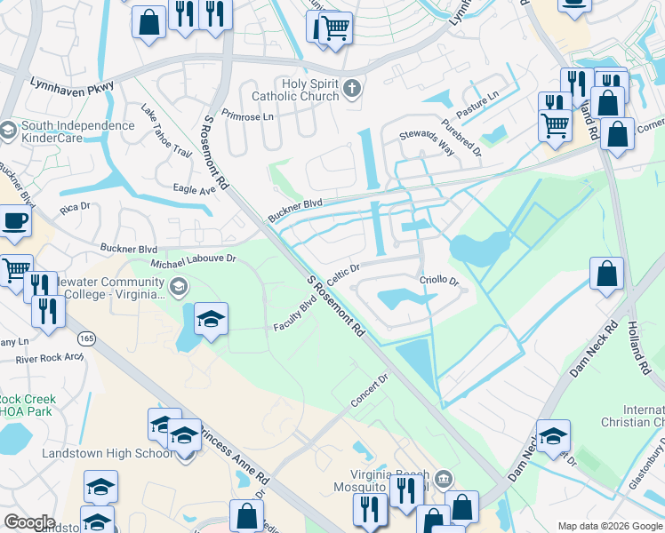 map of restaurants, bars, coffee shops, grocery stores, and more near 3517 Light Horse Loop in Virginia Beach
