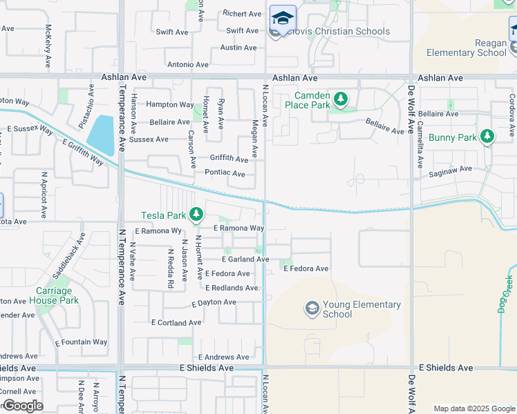 map of restaurants, bars, coffee shops, grocery stores, and more near 3552 North Leanna Avenue in Fresno