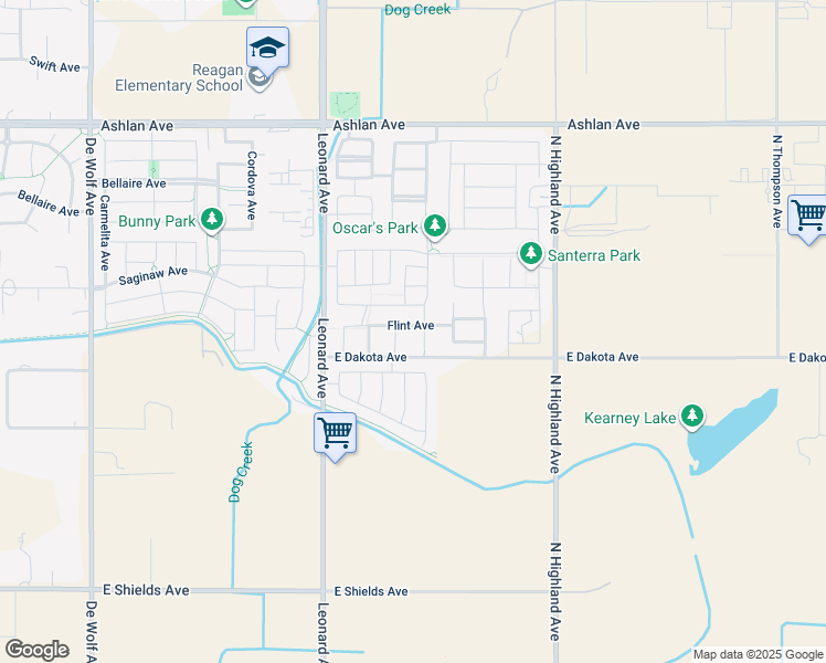 map of restaurants, bars, coffee shops, grocery stores, and more near 3982 Flint Avenue in Clovis
