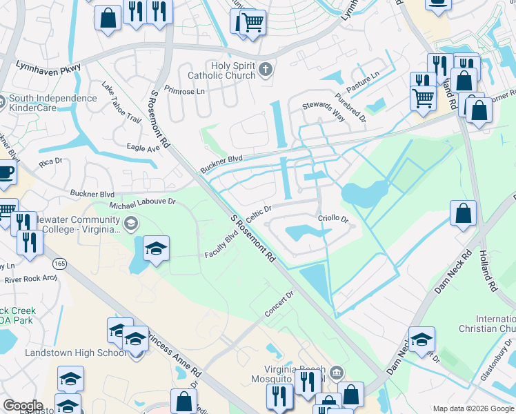 map of restaurants, bars, coffee shops, grocery stores, and more near 3517 Light Horse Loop in Virginia Beach