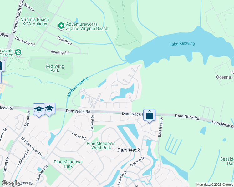 map of restaurants, bars, coffee shops, grocery stores, and more near 717 Taranto Court in Virginia Beach