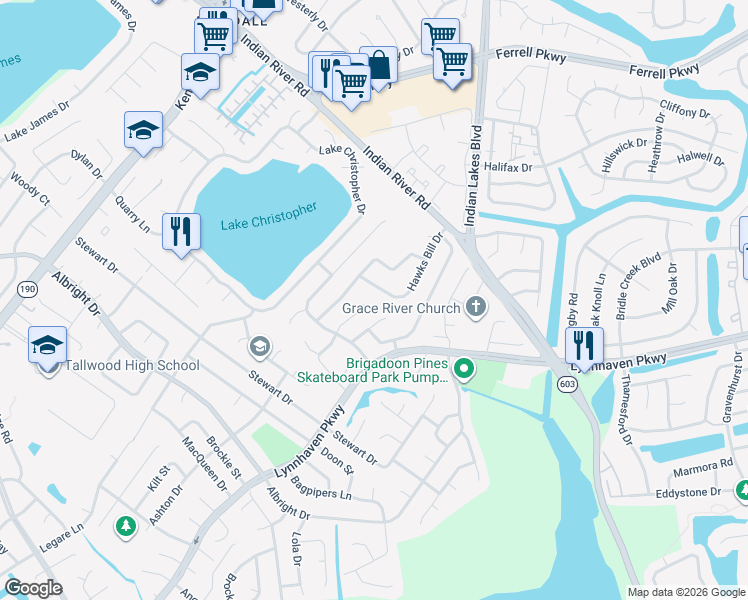 map of restaurants, bars, coffee shops, grocery stores, and more near 1700 Endicott Court in Virginia Beach