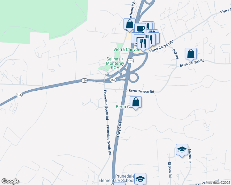 map of restaurants, bars, coffee shops, grocery stores, and more near 8965 Prunedale South Road in Salinas