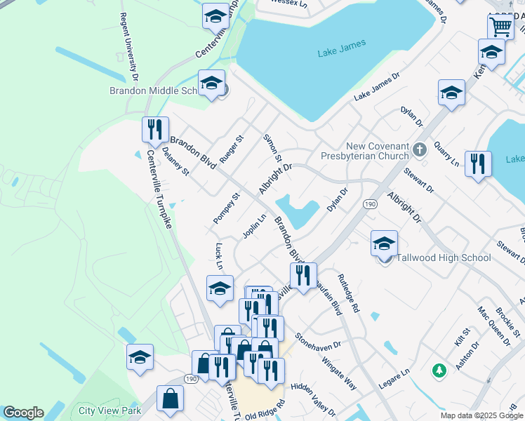 map of restaurants, bars, coffee shops, grocery stores, and more near 1715 Joplin Lane in Virginia Beach