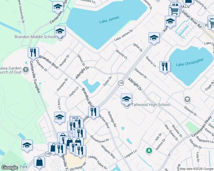 map of restaurants, bars, coffee shops, grocery stores, and more near 5607 Jagger Court in Virginia Beach