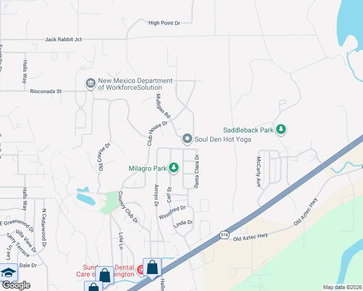 map of restaurants, bars, coffee shops, grocery stores, and more near 6708 Pecos Street in Farmington