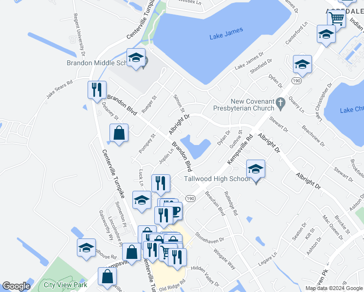 map of restaurants, bars, coffee shops, grocery stores, and more near 5644 Brandon Boulevard in Virginia Beach