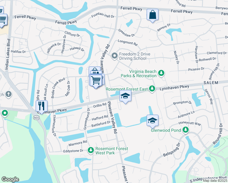 map of restaurants, bars, coffee shops, grocery stores, and more near 1642 High Plains Drive in Virginia Beach