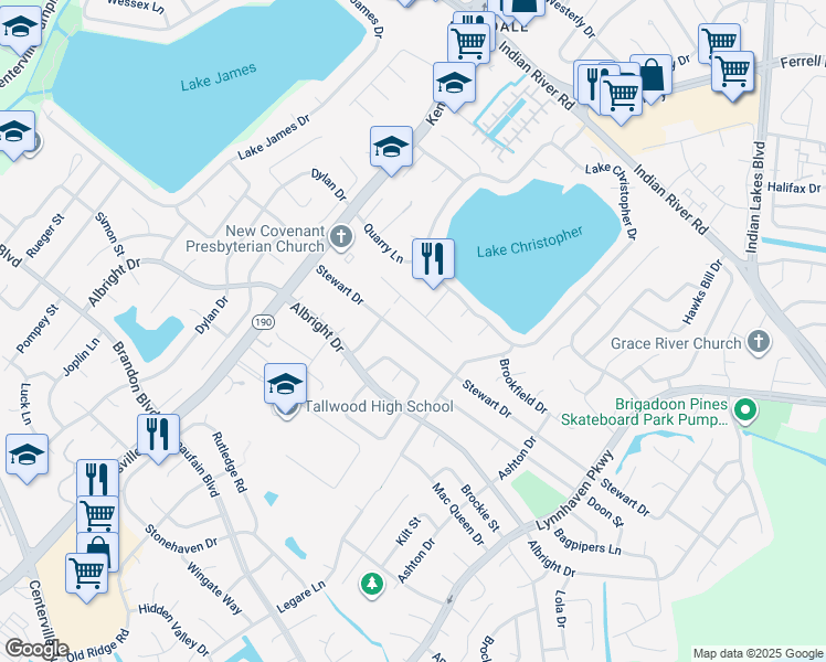 map of restaurants, bars, coffee shops, grocery stores, and more near 5524 Stewart Drive in Virginia Beach