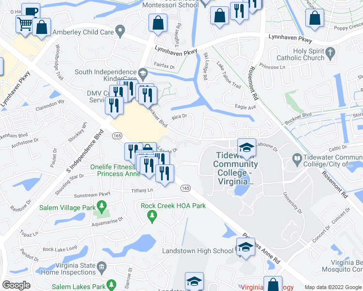map of restaurants, bars, coffee shops, grocery stores, and more near 3821 Lasalle Drive in Virginia Beach