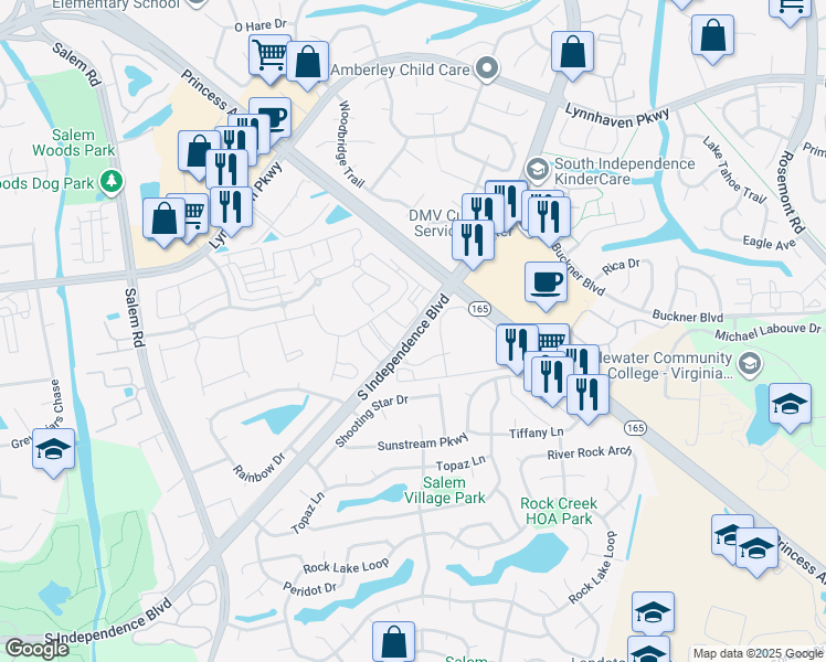 map of restaurants, bars, coffee shops, grocery stores, and more near 1604 Spence Gate Circle in Virginia Beach