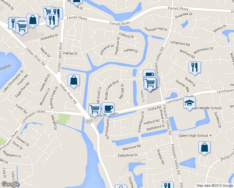 map of restaurants, bars, coffee shops, grocery stores, and more near 1609 Sweet Bay Court in Virginia Beach
