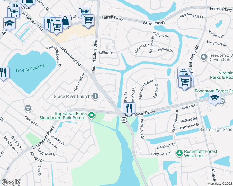 map of restaurants, bars, coffee shops, grocery stores, and more near 5122 Settlers Park Drive in Virginia Beach