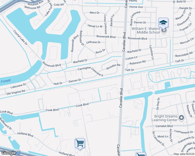 map of restaurants, bars, coffee shops, grocery stores, and more near 1203 Alcindor Road in Portsmouth