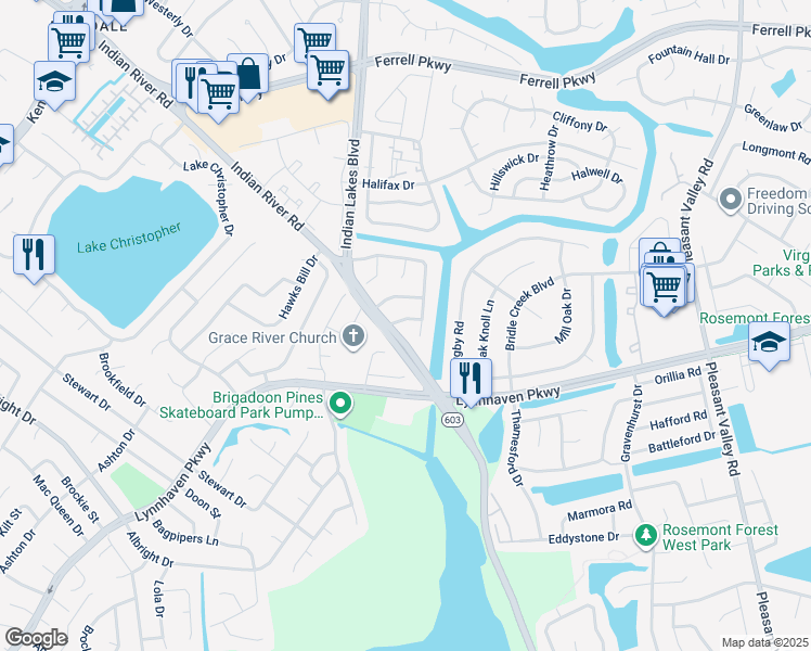 map of restaurants, bars, coffee shops, grocery stores, and more near 5215 Stockton Drive in Virginia Beach