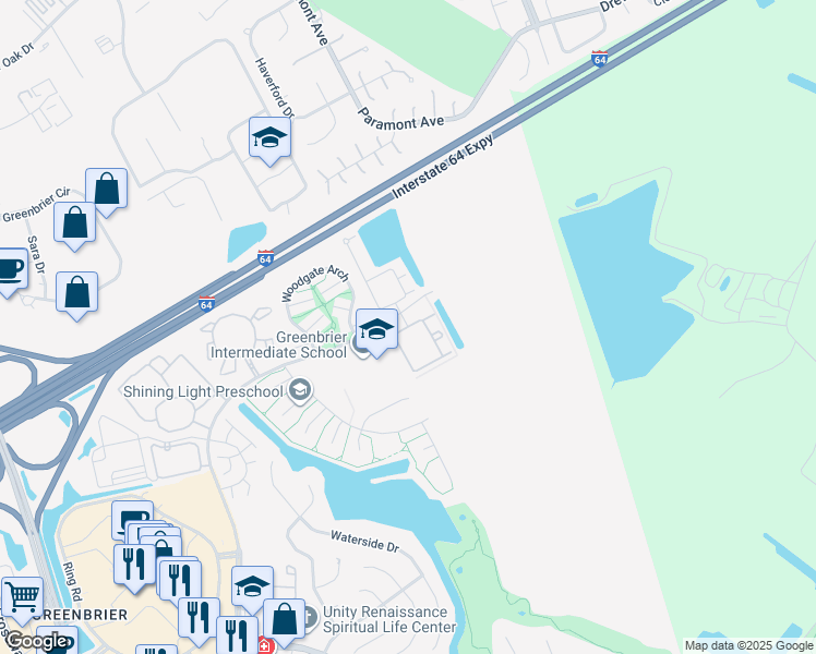 map of restaurants, bars, coffee shops, grocery stores, and more near 1805 Kerwyck Place in Chesapeake