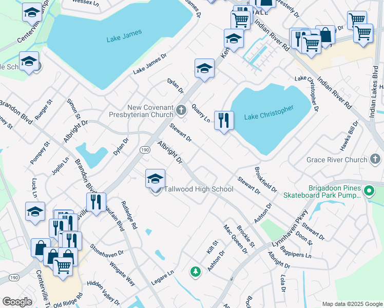 map of restaurants, bars, coffee shops, grocery stores, and more near 1605 Ridge Road in Virginia Beach