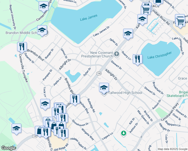 map of restaurants, bars, coffee shops, grocery stores, and more near 1664 Guthrie Street in Virginia Beach