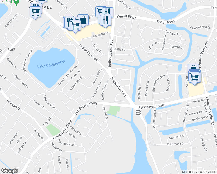 map of restaurants, bars, coffee shops, grocery stores, and more near 5204 Sinking Creek Court in Virginia Beach