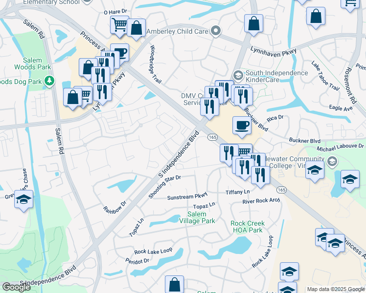 map of restaurants, bars, coffee shops, grocery stores, and more near 1604 Spence Gate Circle in Virginia Beach