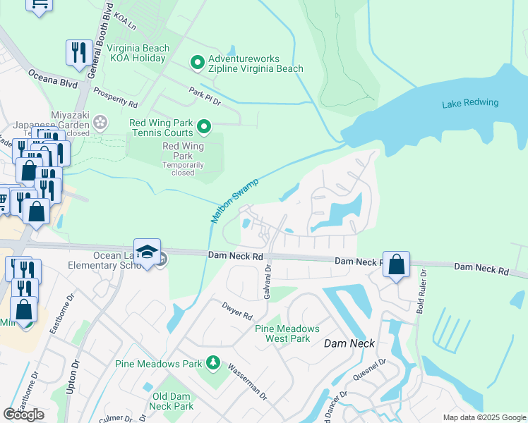 map of restaurants, bars, coffee shops, grocery stores, and more near 985 Fleet Drive in Virginia Beach