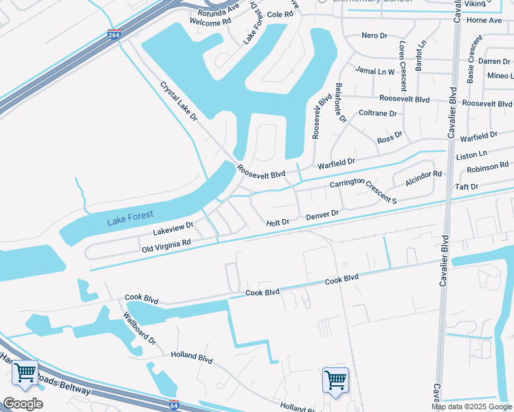 map of restaurants, bars, coffee shops, grocery stores, and more near 1428 Holt Drive in Portsmouth