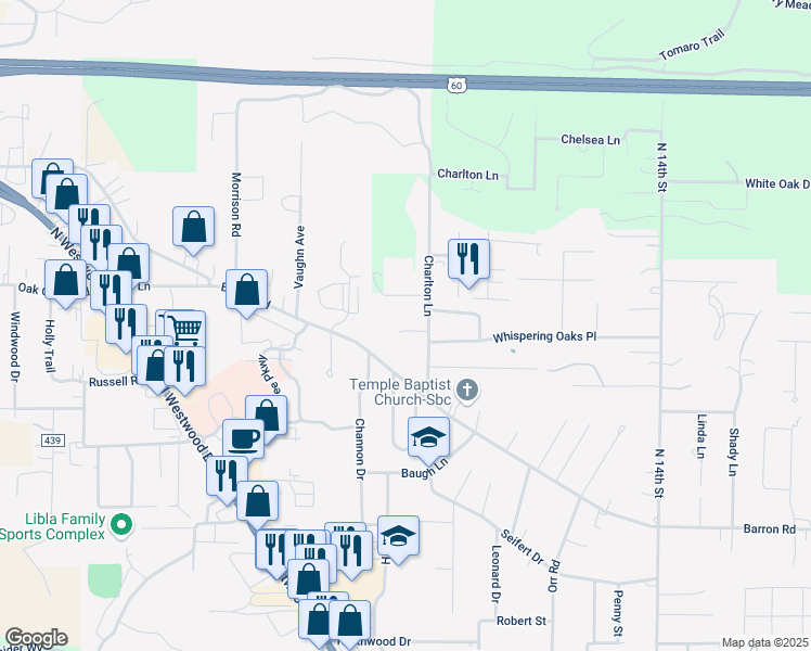 map of restaurants, bars, coffee shops, grocery stores, and more near 1909 Sunrise Circle in Poplar Bluff