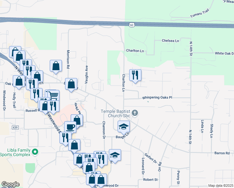 map of restaurants, bars, coffee shops, grocery stores, and more near 1909 Sunrise Circle in Poplar Bluff