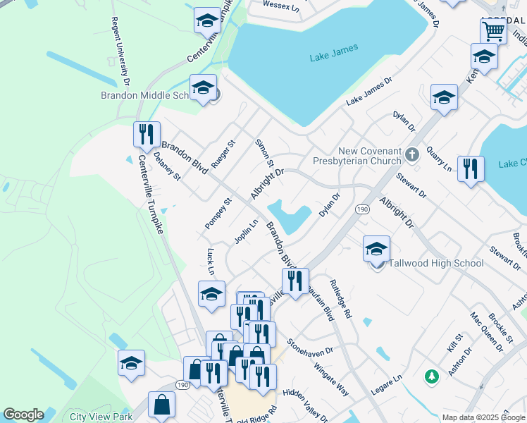 map of restaurants, bars, coffee shops, grocery stores, and more near 5650 Brandon Boulevard in Virginia Beach
