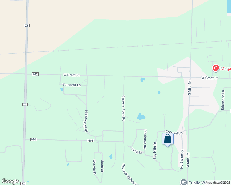 map of restaurants, bars, coffee shops, grocery stores, and more near 14426 County Road 612 in Dexter