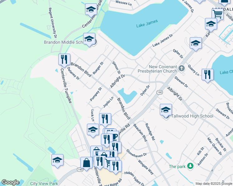 map of restaurants, bars, coffee shops, grocery stores, and more near 5650 Brandon Boulevard in Virginia Beach